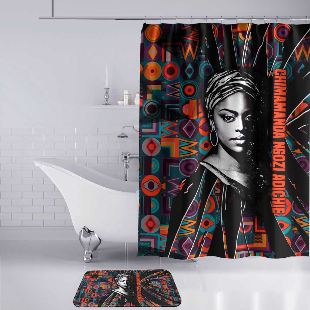 Chimamanda Ngozi Adichie Bathroom Set with Monochrome Portrait, The Danger of a Single Story Quote - African Pride