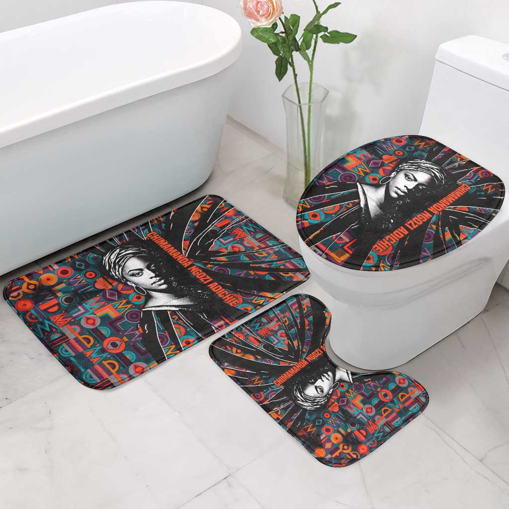Chimamanda Ngozi Adichie Bathroom Set with Monochrome Portrait, The Danger of a Single Story Quote - African Pride