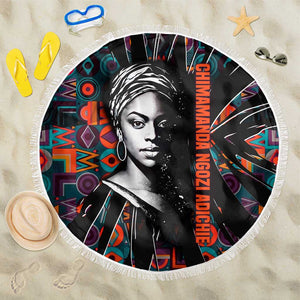 Chimamanda Ngozi Adichie Beach Blanket with Monochrome Portrait, The Danger of a Single Story Quote - African Pride