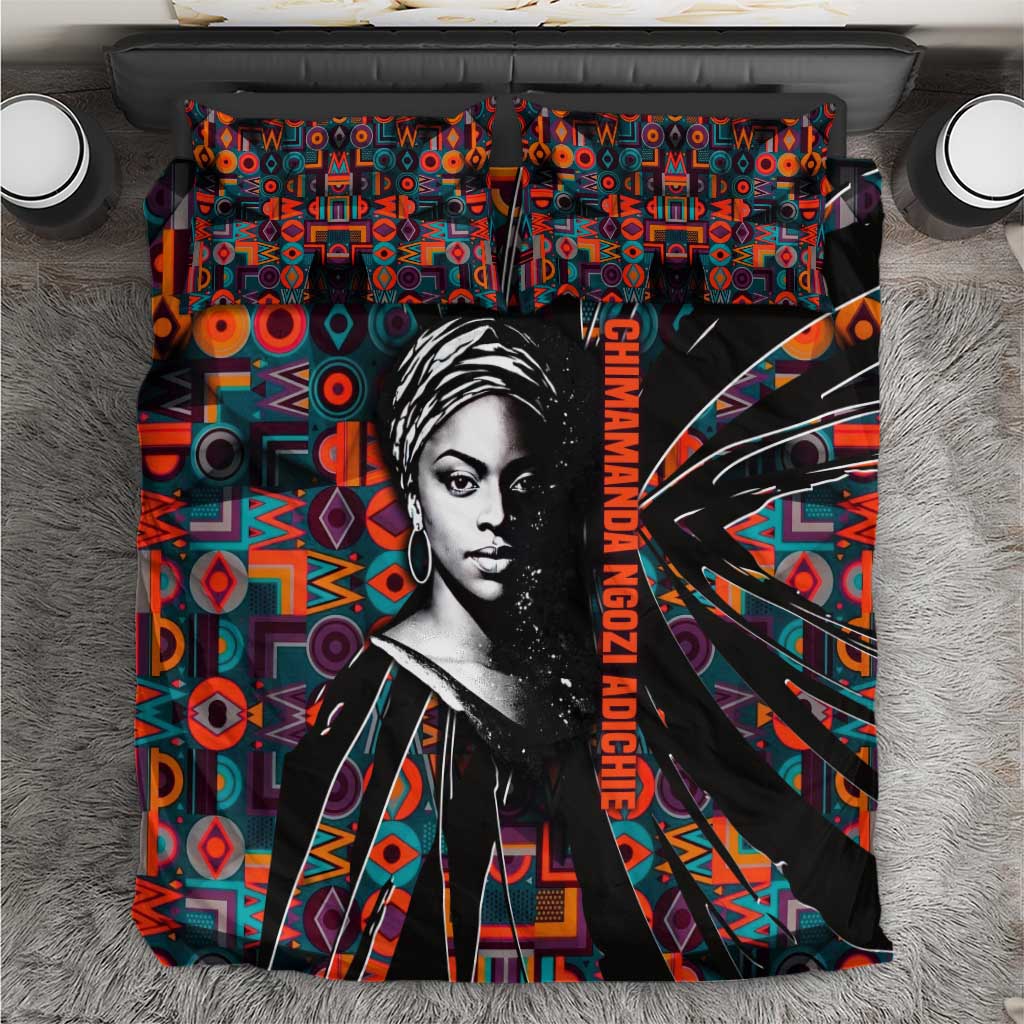 Chimamanda Ngozi Adichie Bedding Set with Monochrome Portrait, The Danger of a Single Story Quote - African Pride