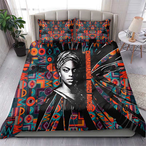 Chimamanda Ngozi Adichie Bedding Set with Monochrome Portrait, The Danger of a Single Story Quote - African Pride