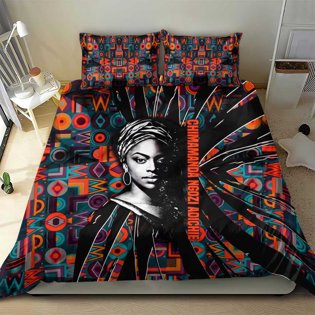 Chimamanda Ngozi Adichie Bedding Set with Monochrome Portrait, The Danger of a Single Story Quote - African Pride