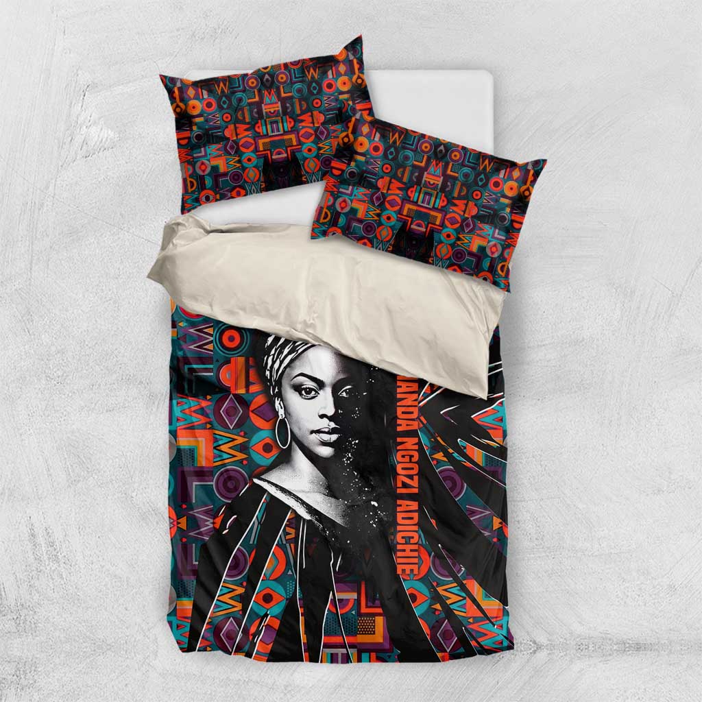 Chimamanda Ngozi Adichie Bedding Set with Monochrome Portrait, The Danger of a Single Story Quote - African Pride