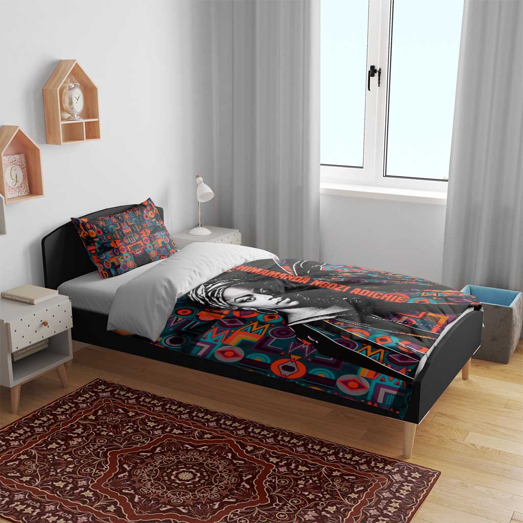 Chimamanda Ngozi Adichie Bedding Set with Monochrome Portrait, The Danger of a Single Story Quote - African Pride