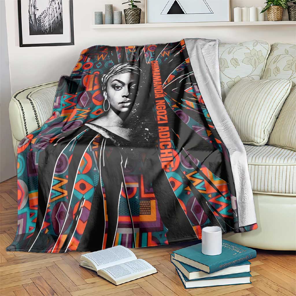Chimamanda Ngozi Adichie Blanket with Monochrome Portrait, The Danger of a Single Story Quote - African Pride