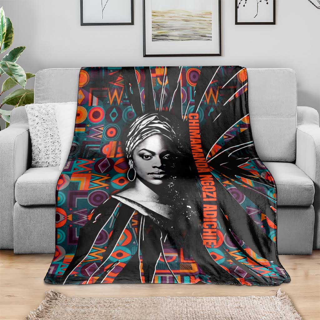 Chimamanda Ngozi Adichie Blanket with Monochrome Portrait, The Danger of a Single Story Quote - African Pride