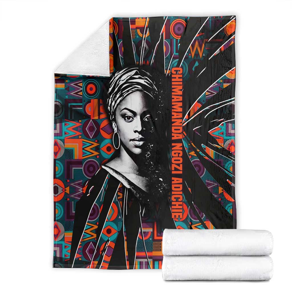 Chimamanda Ngozi Adichie Blanket with Monochrome Portrait, The Danger of a Single Story Quote - African Pride