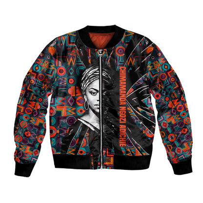 Chimamanda Ngozi Adichie Bomber Jacket with Monochrome Portrait, The Danger of a Single Story Quote - African Pride