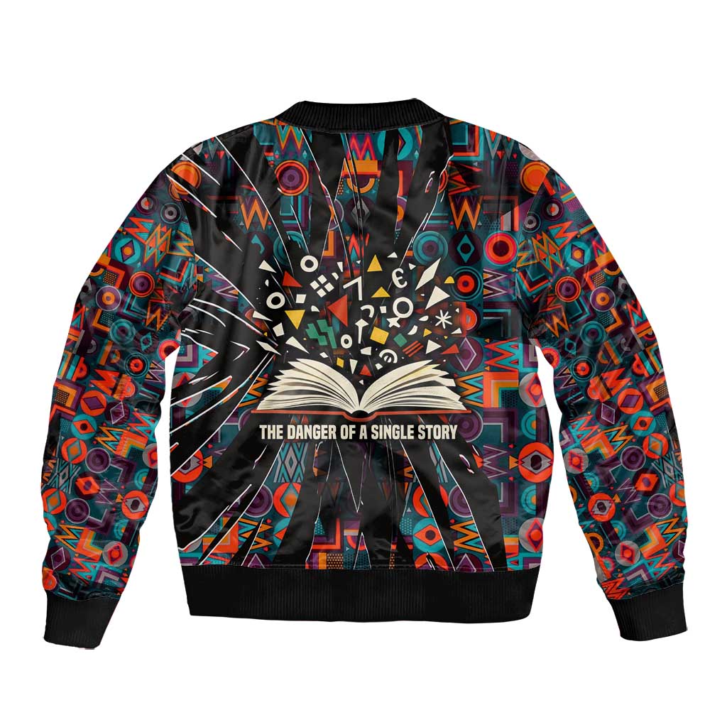 Chimamanda Ngozi Adichie Bomber Jacket with Monochrome Portrait, The Danger of a Single Story Quote - African Pride