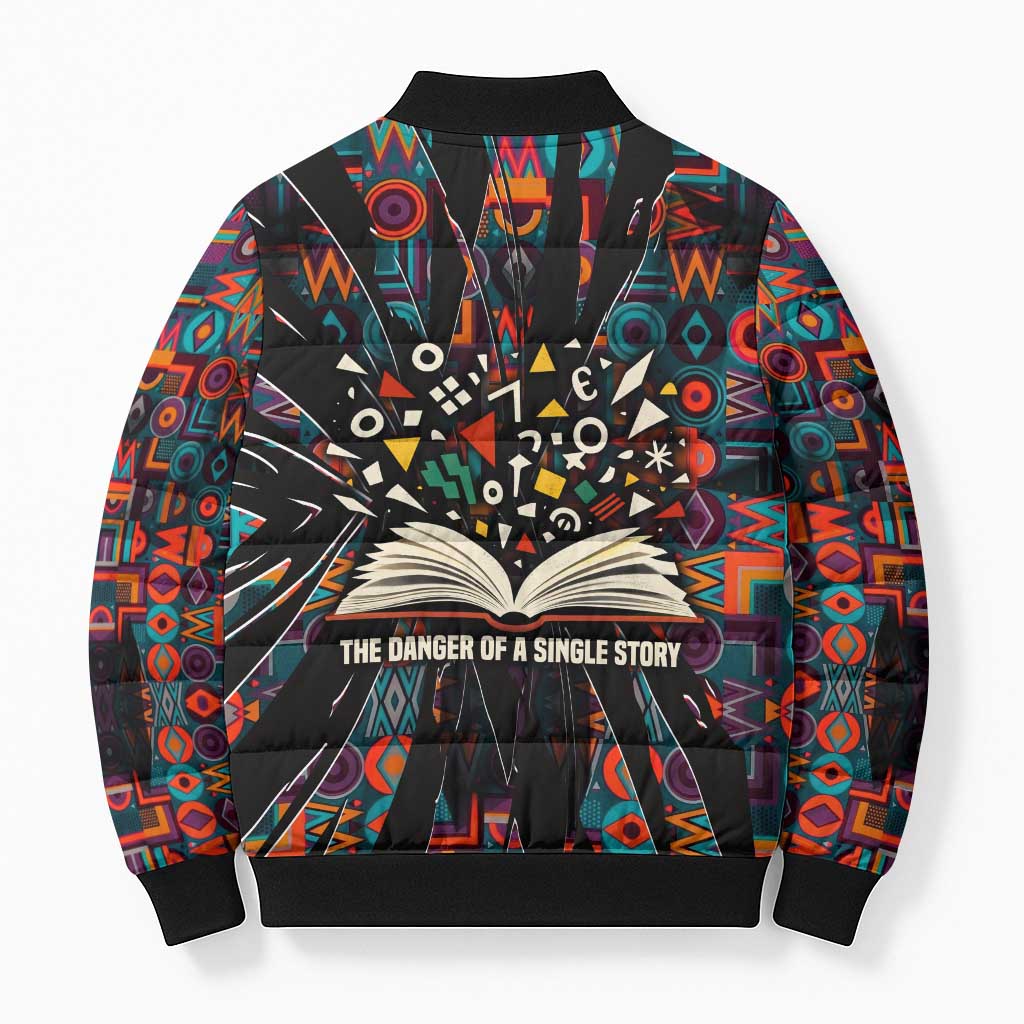 Chimamanda Ngozi Adichie Bomber Puffer Jacket with Monochrome Portrait, The Danger of a Single Story Quote - African Pride