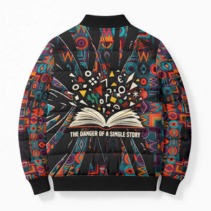Chimamanda Ngozi Adichie Bomber Puffer Jacket with Monochrome Portrait, The Danger of a Single Story Quote - African Pride