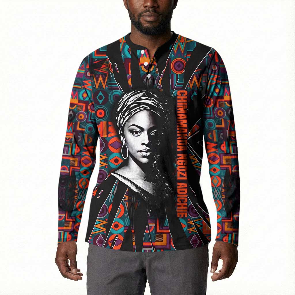 Chimamanda Ngozi Adichie Button Sweatshirt with Monochrome Portrait, The Danger of a Single Story Quote
