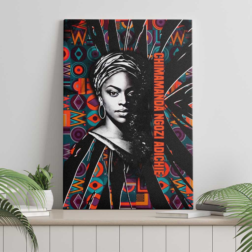 Chimamanda Ngozi Adichie Canvas Wall Art with Monochrome Portrait, The Danger of a Single Story Quote - African Pride