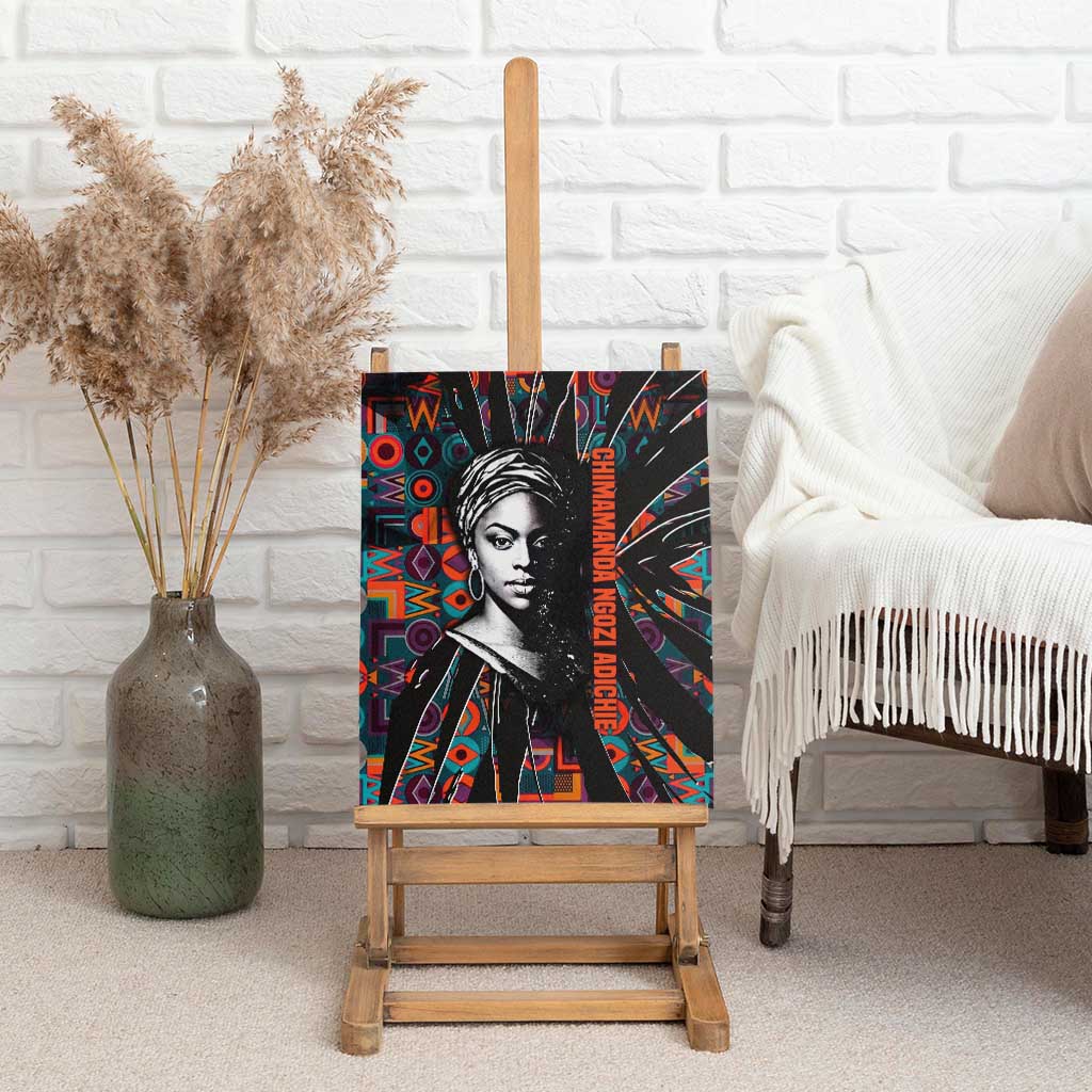 Chimamanda Ngozi Adichie Canvas Wall Art with Monochrome Portrait, The Danger of a Single Story Quote - African Pride