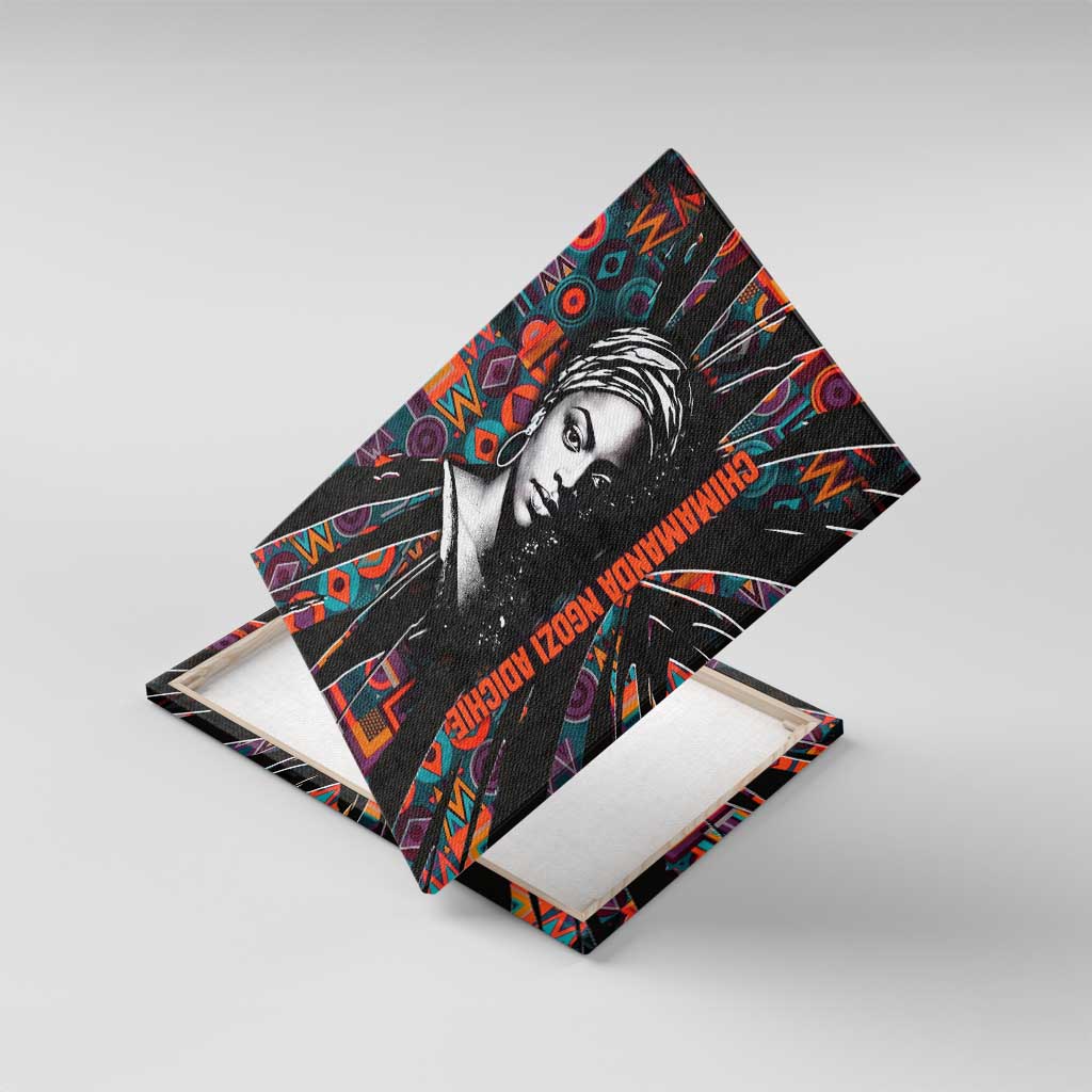 Chimamanda Ngozi Adichie Canvas Wall Art with Monochrome Portrait, The Danger of a Single Story Quote - African Pride