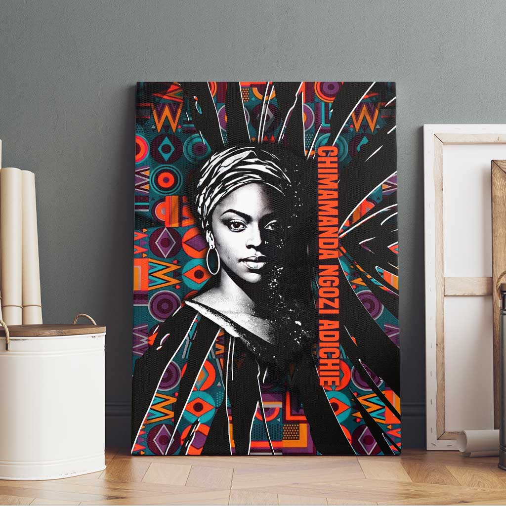 Chimamanda Ngozi Adichie Canvas Wall Art with Monochrome Portrait, The Danger of a Single Story Quote - African Pride