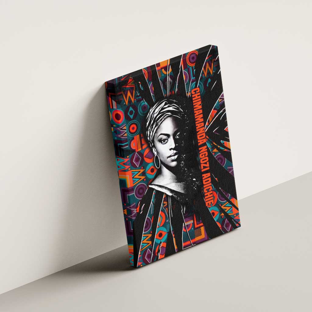Chimamanda Ngozi Adichie Canvas Wall Art with Monochrome Portrait, The Danger of a Single Story Quote - African Pride
