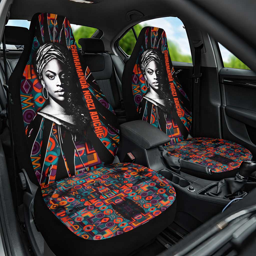 Chimamanda Ngozi Adichie Car Seat Cover with Monochrome Portrait, The Danger of a Single Story Quote - African Pride