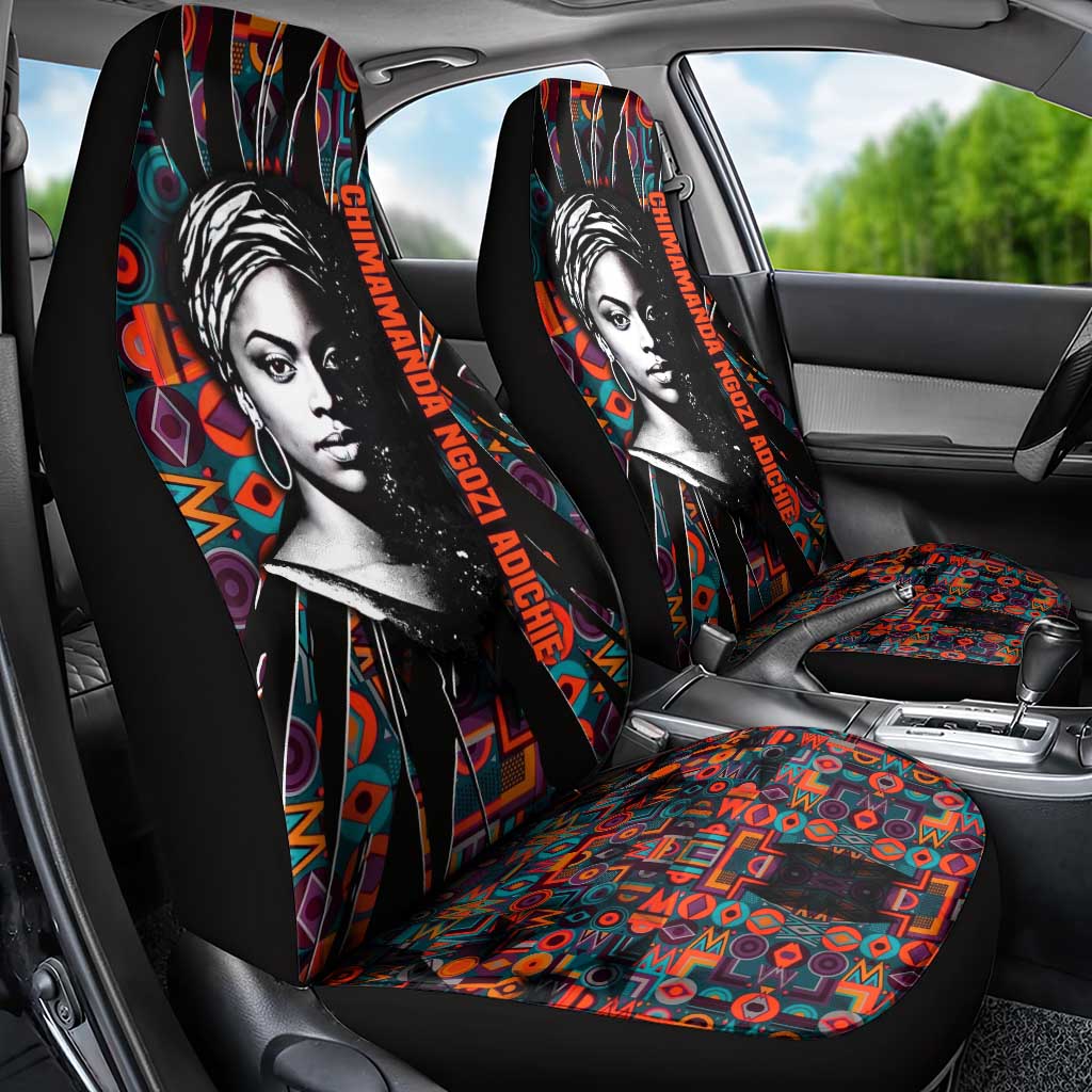 Chimamanda Ngozi Adichie Car Seat Cover with Monochrome Portrait, The Danger of a Single Story Quote - African Pride