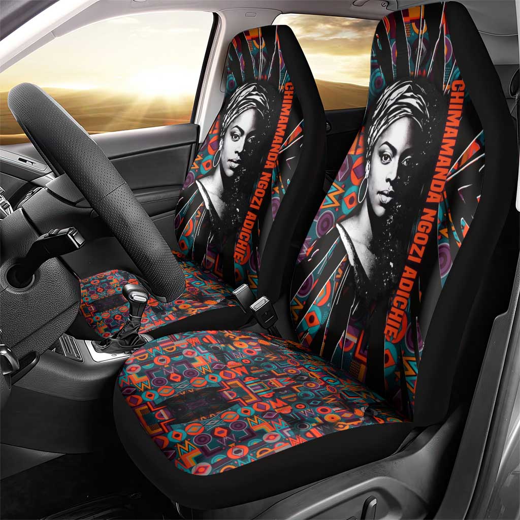 Chimamanda Ngozi Adichie Car Seat Cover with Monochrome Portrait, The Danger of a Single Story Quote - African Pride