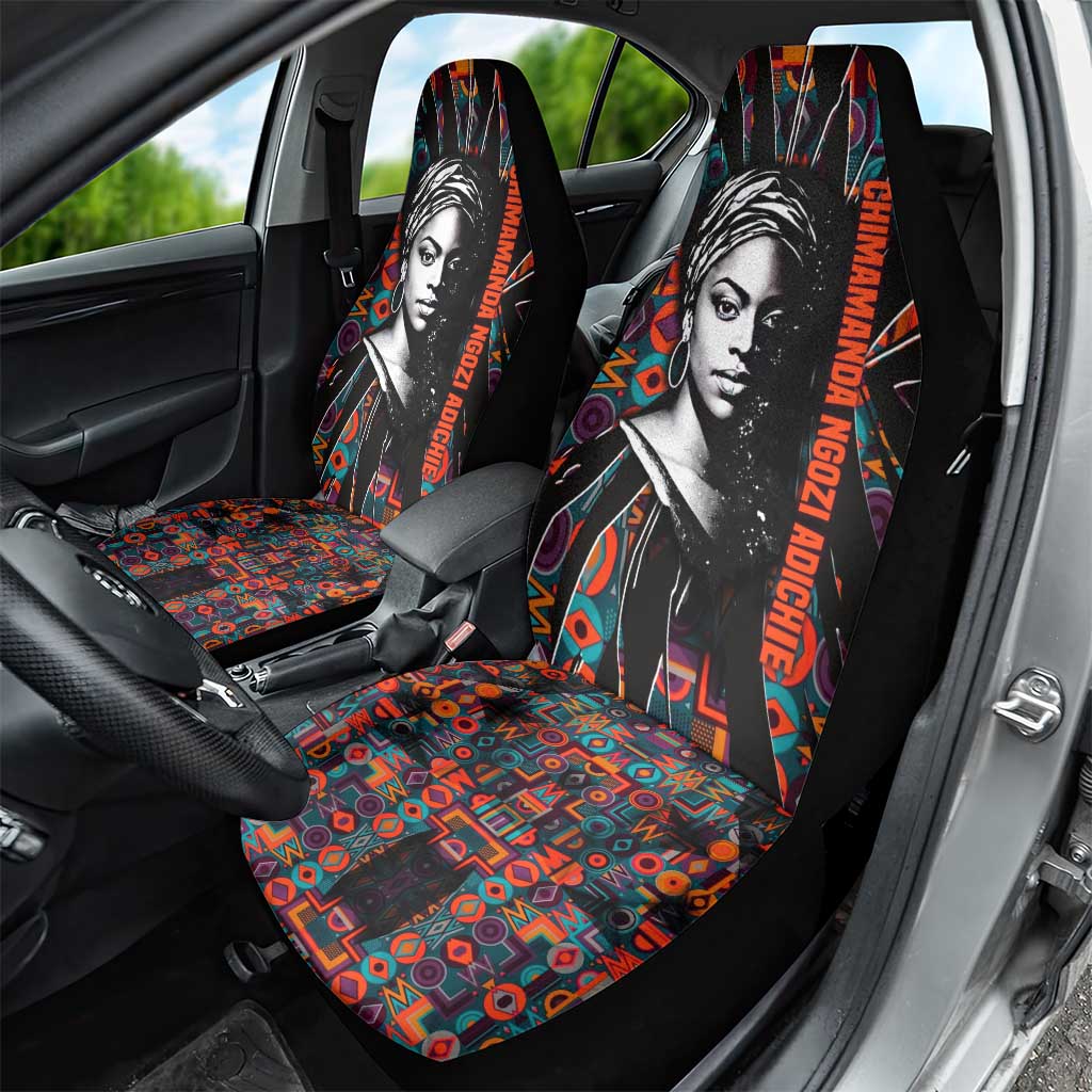 Chimamanda Ngozi Adichie Car Seat Cover with Monochrome Portrait, The Danger of a Single Story Quote - African Pride