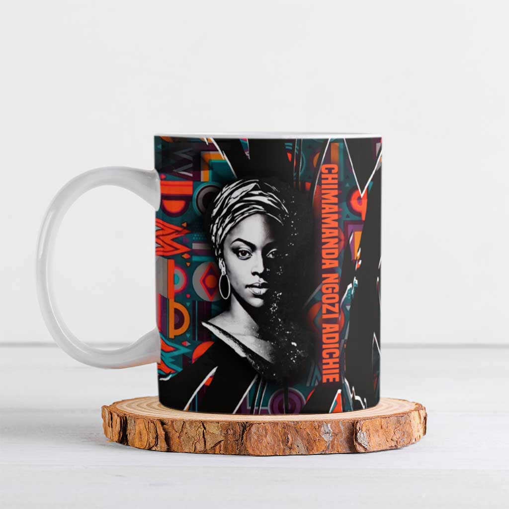Chimamanda Ngozi Adichie Ceramic Mug with Monochrome Portrait, The Danger of a Single Story Quote - African Pride