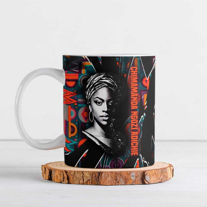 Chimamanda Ngozi Adichie Ceramic Mug with Monochrome Portrait, The Danger of a Single Story Quote - African Pride