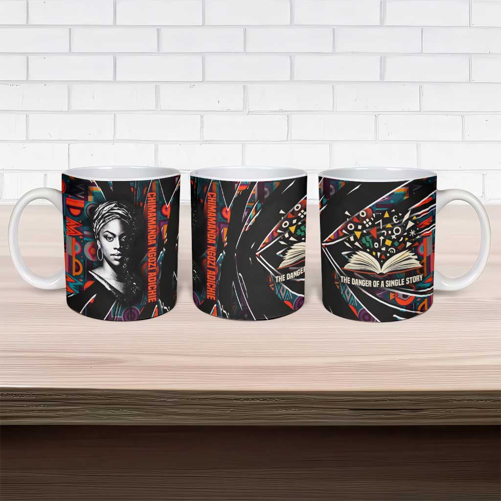 Chimamanda Ngozi Adichie Ceramic Mug with Monochrome Portrait, The Danger of a Single Story Quote - African Pride