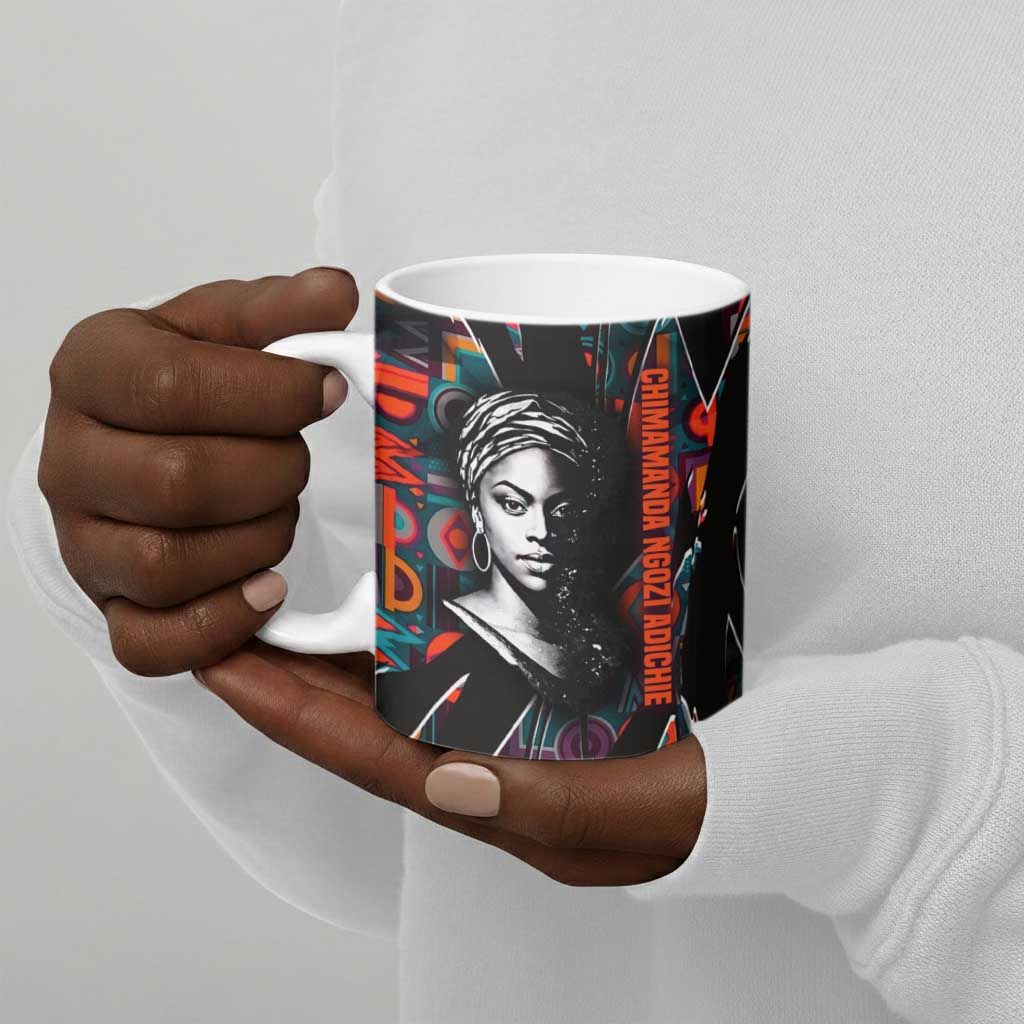 Chimamanda Ngozi Adichie Ceramic Mug with Monochrome Portrait, The Danger of a Single Story Quote - African Pride