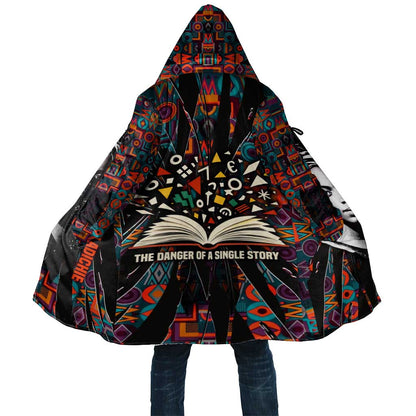 Chimamanda Ngozi Adichie Cloak with Monochrome Portrait, The Danger of a Single Story Quote - African Pride