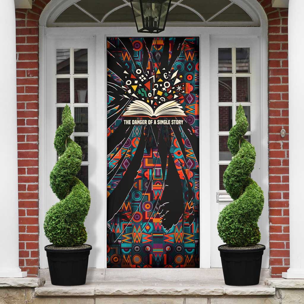 Chimamanda Ngozi Adichie Door Cover with Monochrome Portrait, The Danger of a Single Story Quote - African Pride