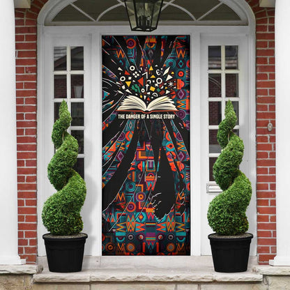 Chimamanda Ngozi Adichie Door Cover with Monochrome Portrait, The Danger of a Single Story Quote - African Pride
