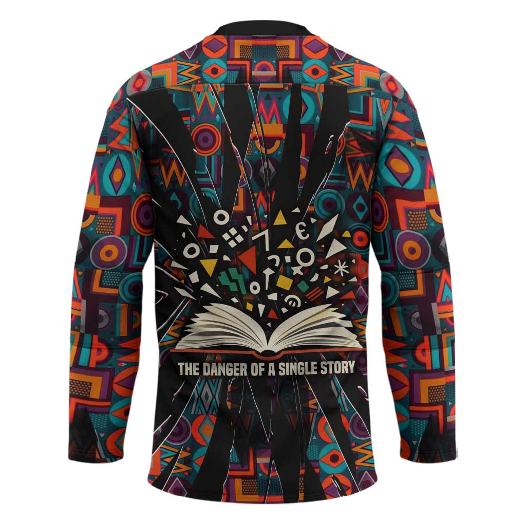 Chimamanda Ngozi Adichie Hockey Jersey with Monochrome Portrait, The Danger of a Single Story Quote - African Pride