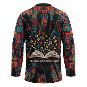 Chimamanda Ngozi Adichie Hockey Jersey with Monochrome Portrait, The Danger of a Single Story Quote - African Pride