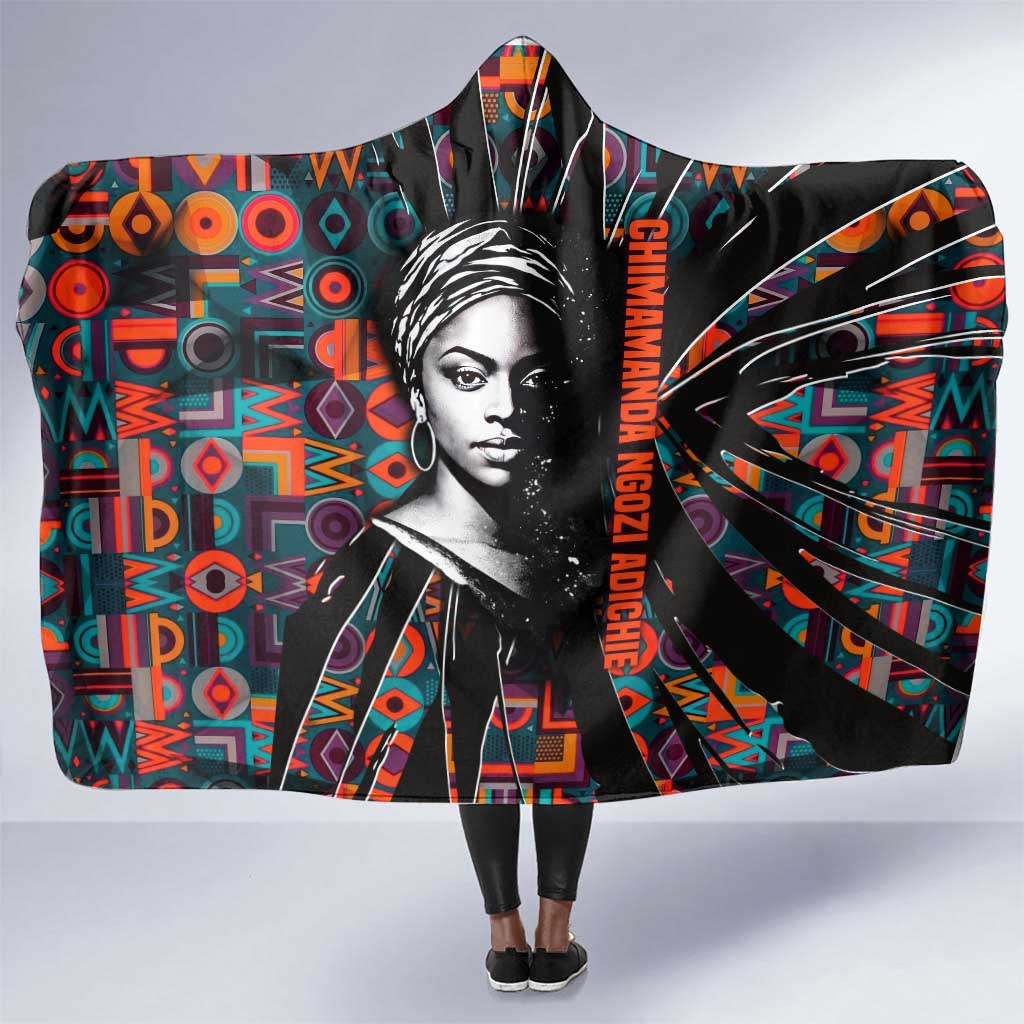 Chimamanda Ngozi Adichie Hooded Blanket with Monochrome Portrait, The Danger of a Single Story Quote - African Pride