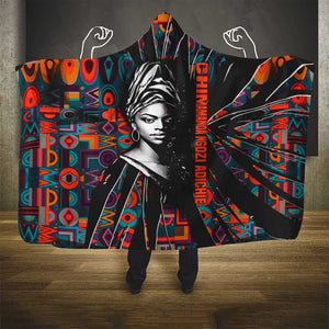 Chimamanda Ngozi Adichie Hooded Blanket with Monochrome Portrait, The Danger of a Single Story Quote - African Pride