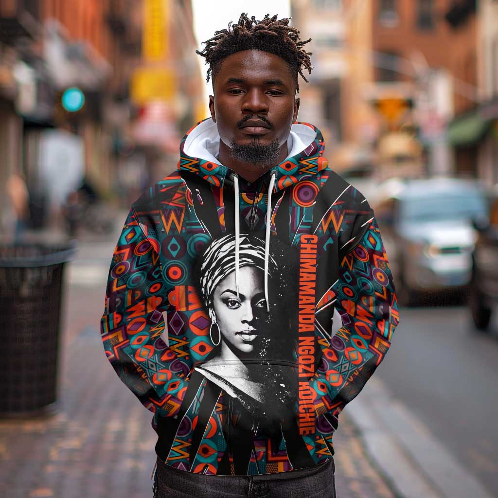 Chimamanda Ngozi Adichie Hoodie with Monochrome Portrait, The Danger of a Single Story Quote - African Pride