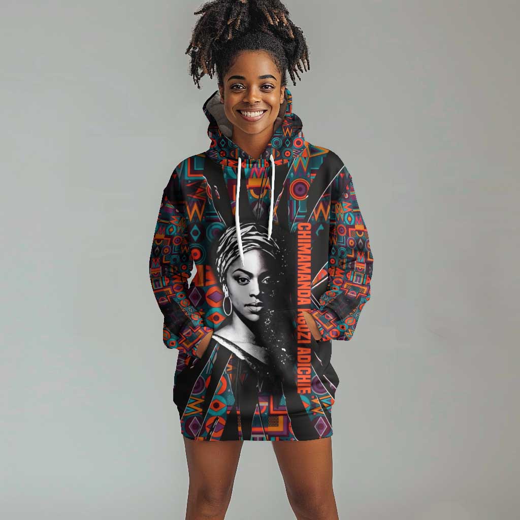 Chimamanda Ngozi Adichie Hoodie Dress with Monochrome Portrait, The Danger of a Single Story Quote - African Pride