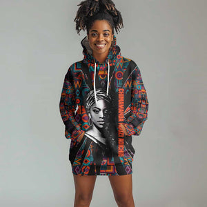 Chimamanda Ngozi Adichie Hoodie Dress with Monochrome Portrait, The Danger of a Single Story Quote - African Pride