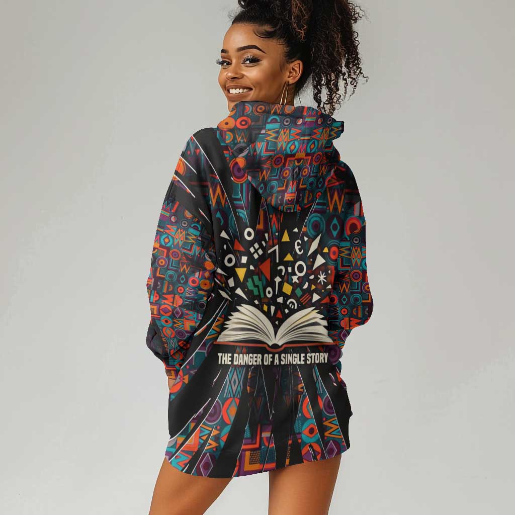 Chimamanda Ngozi Adichie Hoodie Dress with Monochrome Portrait, The Danger of a Single Story Quote - African Pride