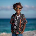 Chimamanda Ngozi Adichie Kid Hawaiian Shirt with Monochrome Portrait, The Danger of a Single Story Quote - African Pride