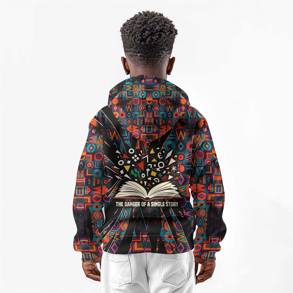 Chimamanda Ngozi Adichie Kid Hoodie with Monochrome Portrait, The Danger of a Single Story Quote - African Pride