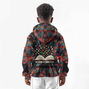 Chimamanda Ngozi Adichie Kid Hoodie with Monochrome Portrait, The Danger of a Single Story Quote - African Pride