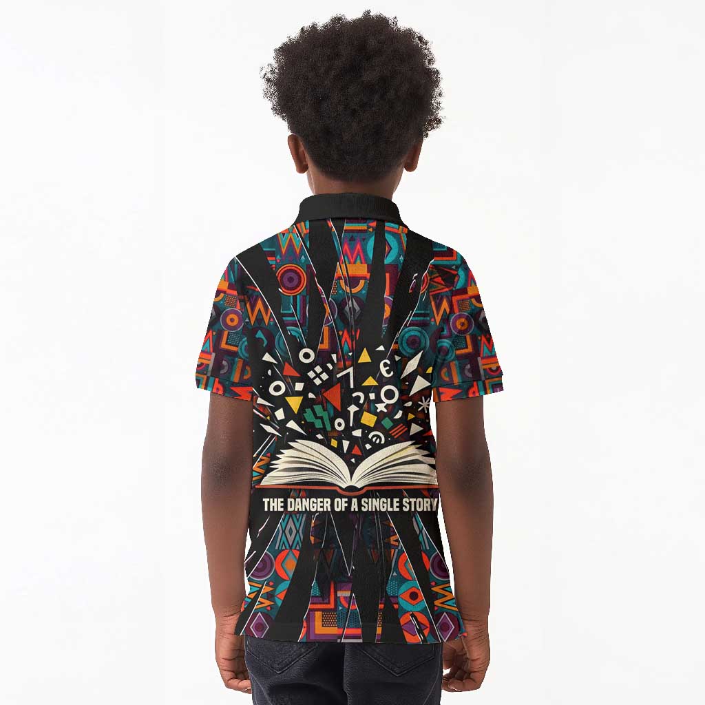 Chimamanda Ngozi Adichie Kid Polo Shirt with Monochrome Portrait, The Danger of a Single Story Quote - African Pride
