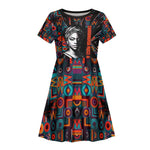 Chimamanda Ngozi Adichie Kid Short Sleeve Dress with Monochrome Portrait, The Danger of a Single Story Quote - African Pride