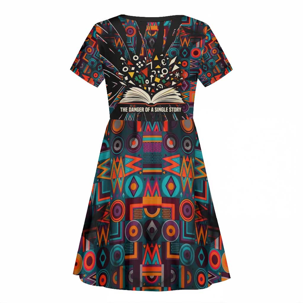 Chimamanda Ngozi Adichie Kid Short Sleeve Dress with Monochrome Portrait, The Danger of a Single Story Quote - African Pride