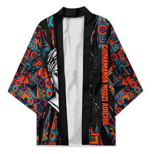 Chimamanda Ngozi Adichie Kimono with Monochrome Portrait, The Danger of a Single Story Quote - African Pride