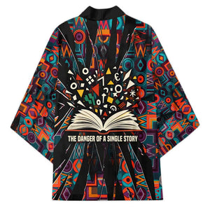 Chimamanda Ngozi Adichie Kimono with Monochrome Portrait, The Danger of a Single Story Quote - African Pride