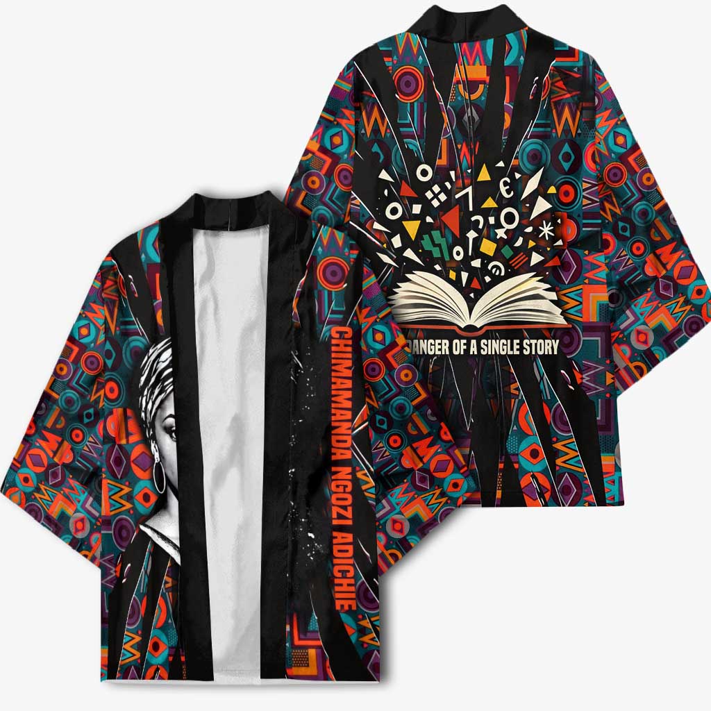 Chimamanda Ngozi Adichie Kimono with Monochrome Portrait, The Danger of a Single Story Quote - African Pride