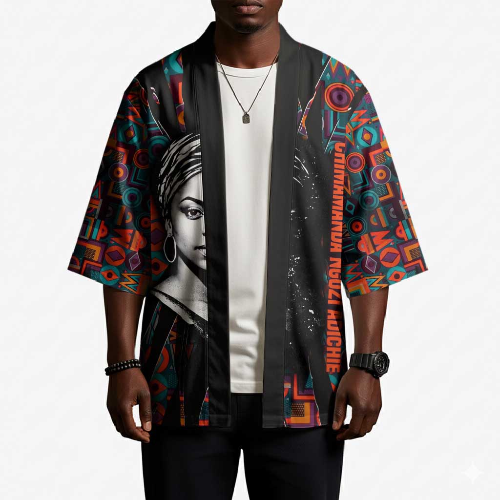 Chimamanda Ngozi Adichie Kimono with Monochrome Portrait, The Danger of a Single Story Quote - African Pride